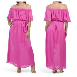 NWT! Trina Turk - Pink Georgette Off The Shoulder Maxi Dress - Size Small